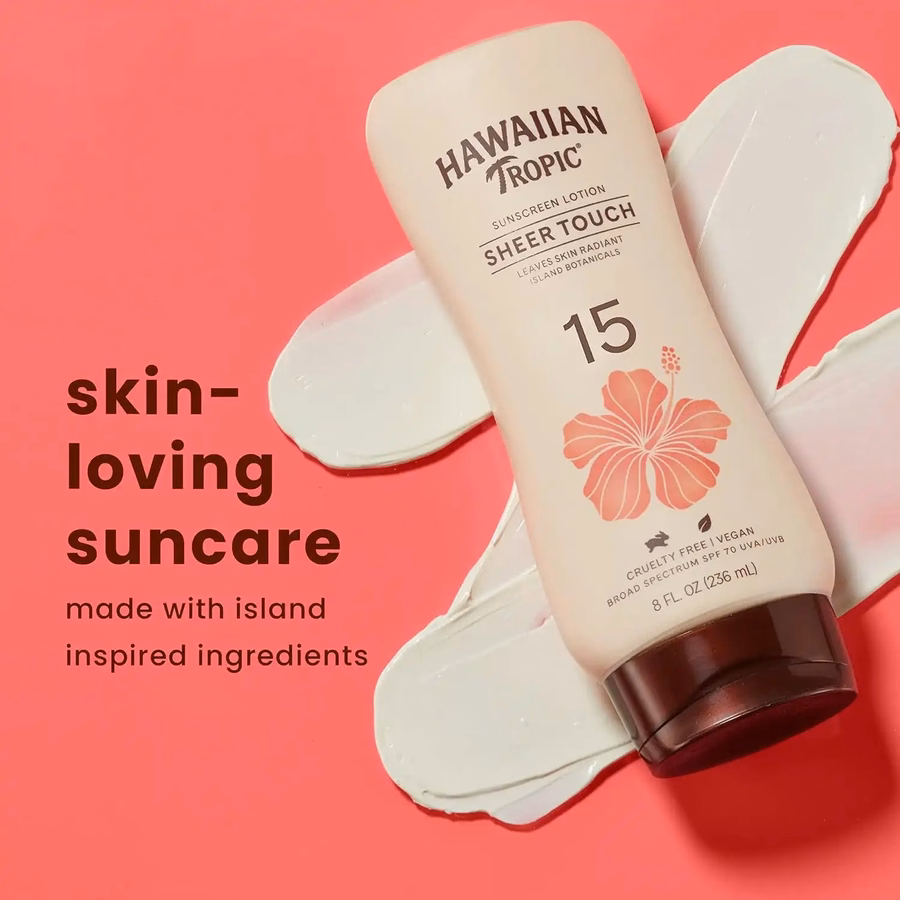 Hawaiian Tropic Sunscreen Sheer Touch Broad Spectrum Sun Care Sunscreen Lotion - SPF 15, 8 Ounce (Pack of 2)
