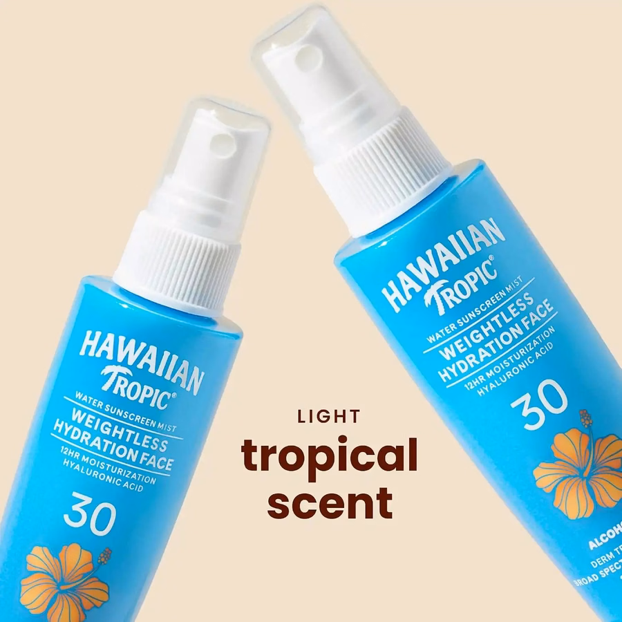 Hawaiian Tropic Weightless Hydration Water Mist for Face SPF 30, 2.1 Fl Oz
