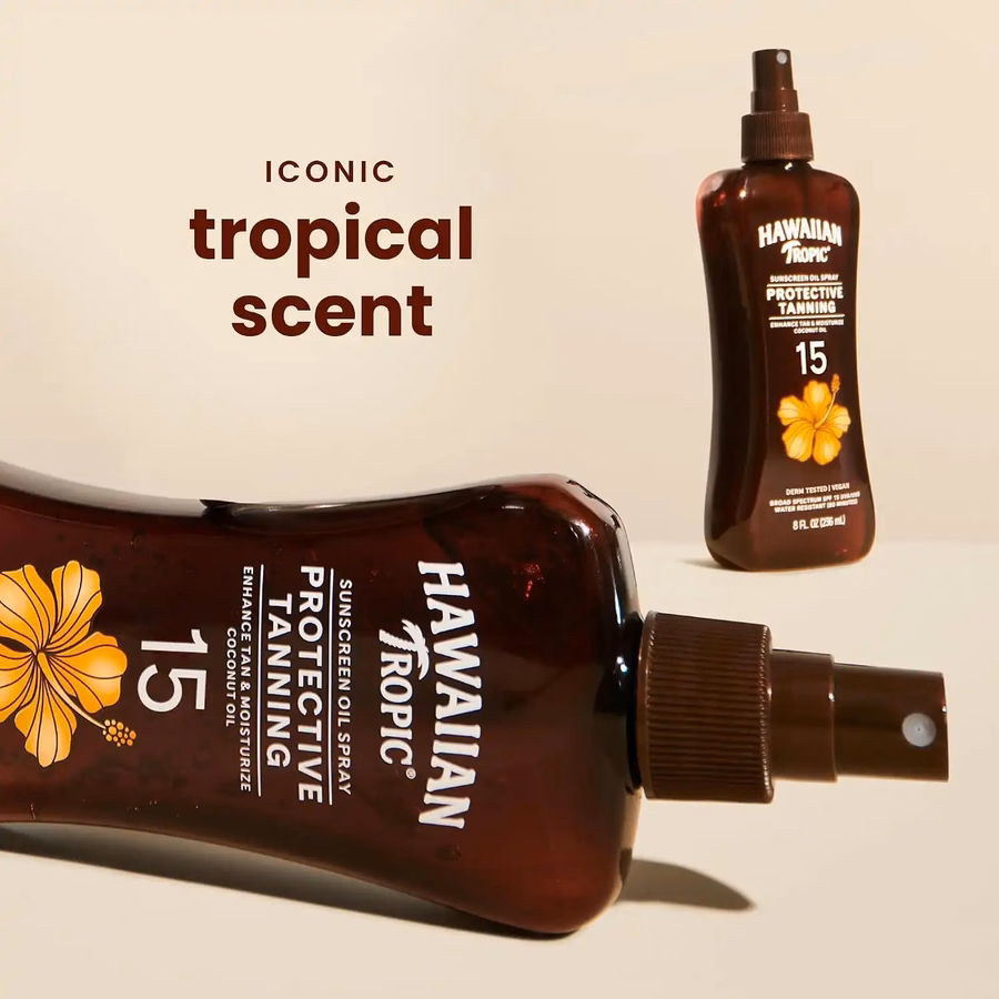 Hawaiian Tropic Sunscreen Protective Tanning Dry Oil Broad Spectrum Sun Care Sunscreen Spray - SPF 15, 8 Ounce, Sun