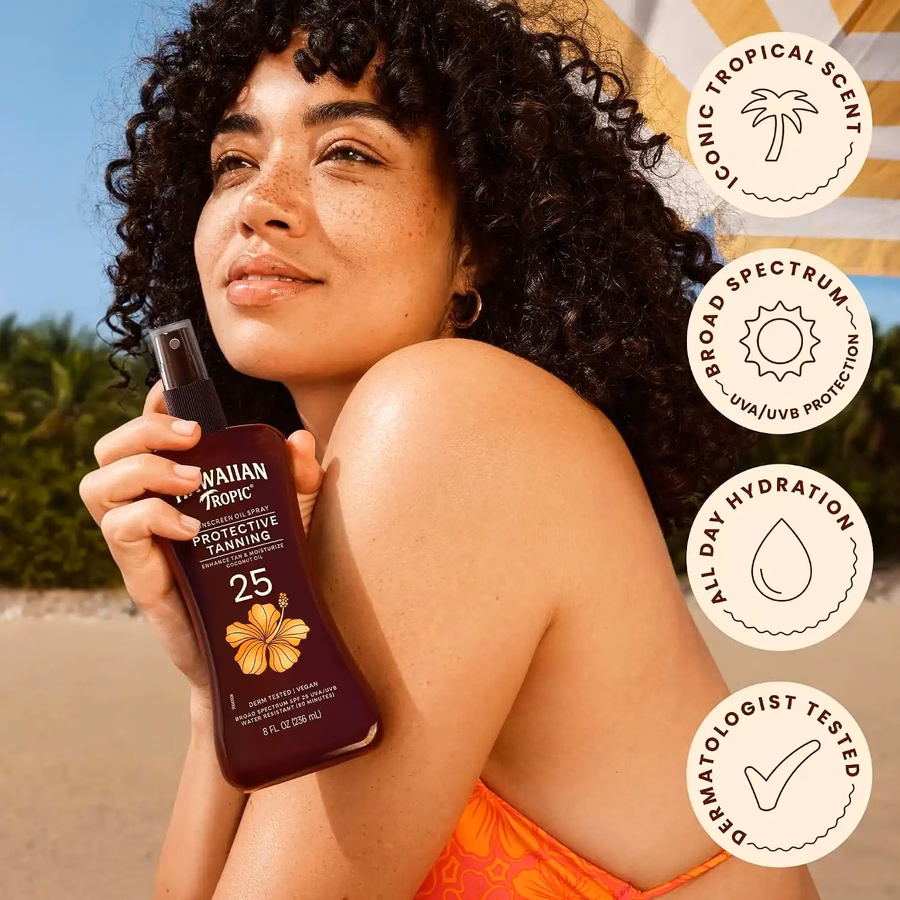 Hawaiian Tropic Protective Tanning Oil Spray Sunscreen SPF 25, 8 Fl Oz