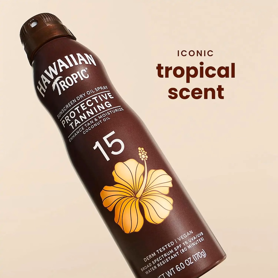 Hawaiian Tropic Dry Tanning Oil Spray Sunscreen SPF 15, 6 Oz