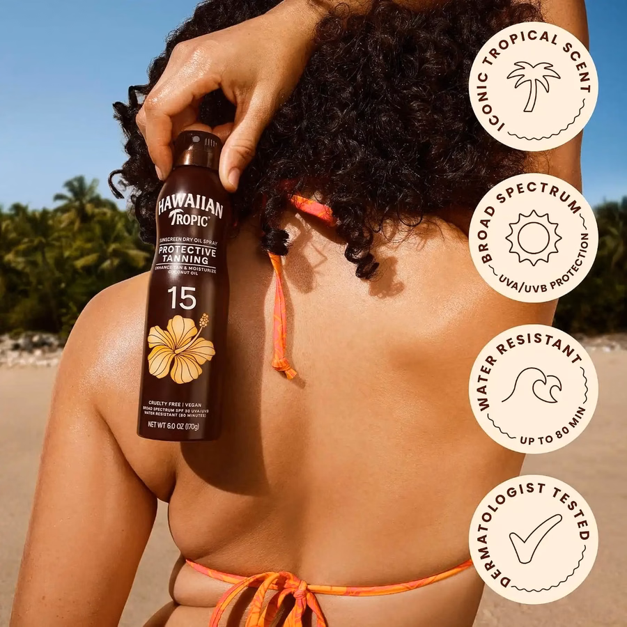 Hawaiian Tropic Dry Tanning Oil Spray Sunscreen SPF 15, 6 Oz